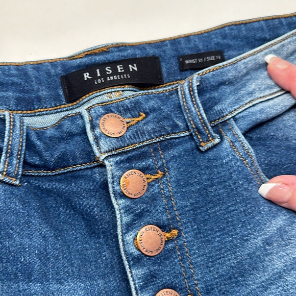 RISEN high rise button fly straight leg jean in medium wash - Picture 4 of 8